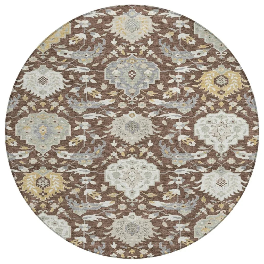 Ilyara Brown Washable Indoor-Outdoor Rug-Outdoor Rugs-LOOMLAN Rugs-8' x 8'-LOOMLAN