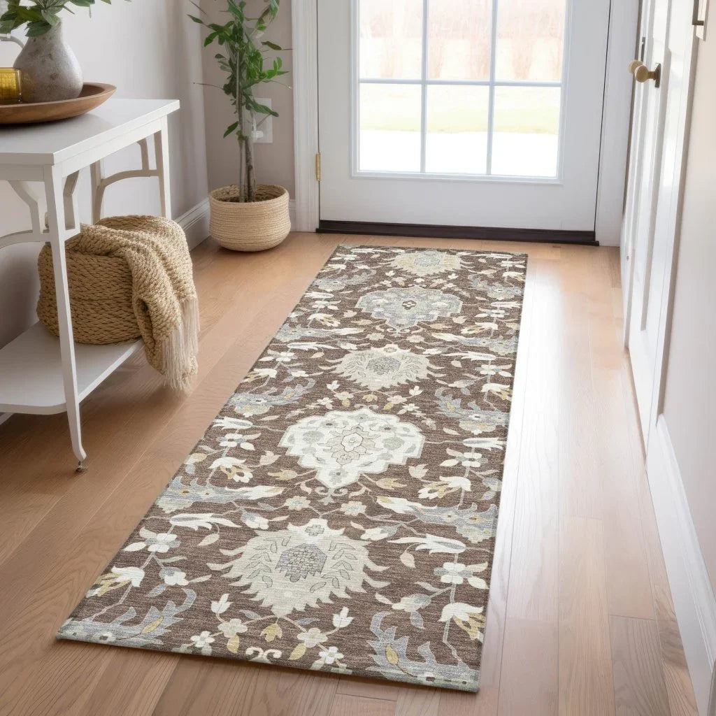 Ilyara Brown Washable Indoor-Outdoor Rug-Outdoor Rugs-LOOMLAN Rugs-LOOMLAN