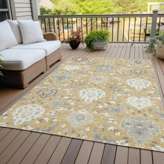 Ilyara Gold Washable Indoor-Outdoor Rug-Outdoor Rugs-LOOMLAN Rugs-LOOMLAN