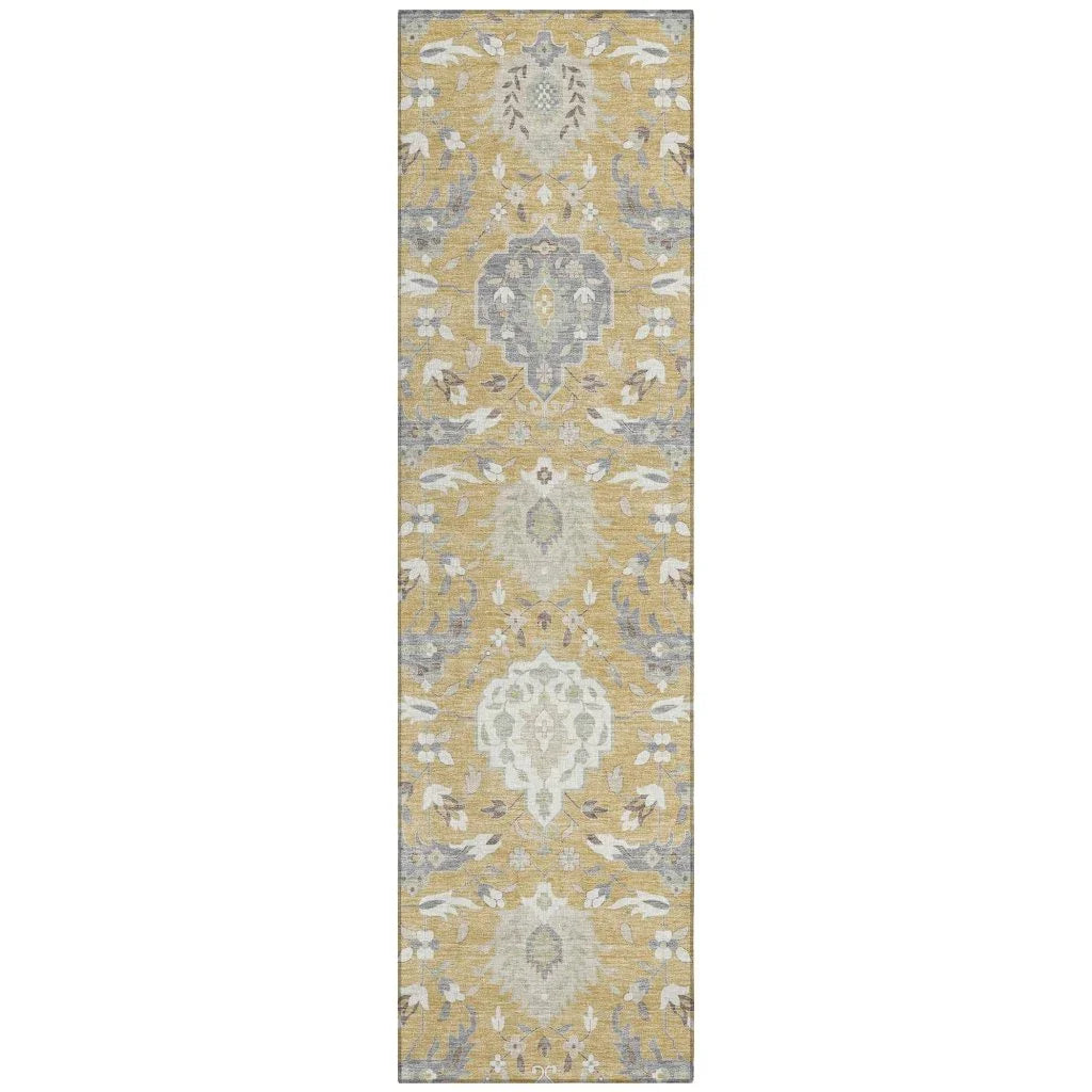 Ilyara Gold Washable Indoor-Outdoor Rug-Outdoor Rugs-LOOMLAN Rugs-2'3" x 7'6"-LOOMLAN