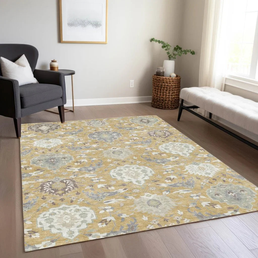 Ilyara Gold Washable Indoor-Outdoor Rug-Outdoor Rugs-LOOMLAN Rugs-LOOMLAN