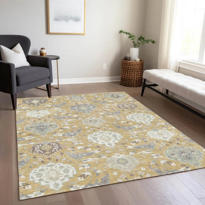 Ilyara Gold Washable Indoor-Outdoor Rug-Outdoor Rugs-LOOMLAN Rugs-LOOMLAN