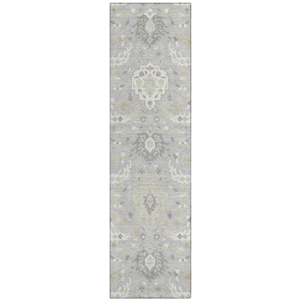 Ilyara Gray Washable Indoor-Outdoor Rug-Outdoor Rugs-LOOMLAN Rugs-2'3" x 7'6"-LOOMLAN