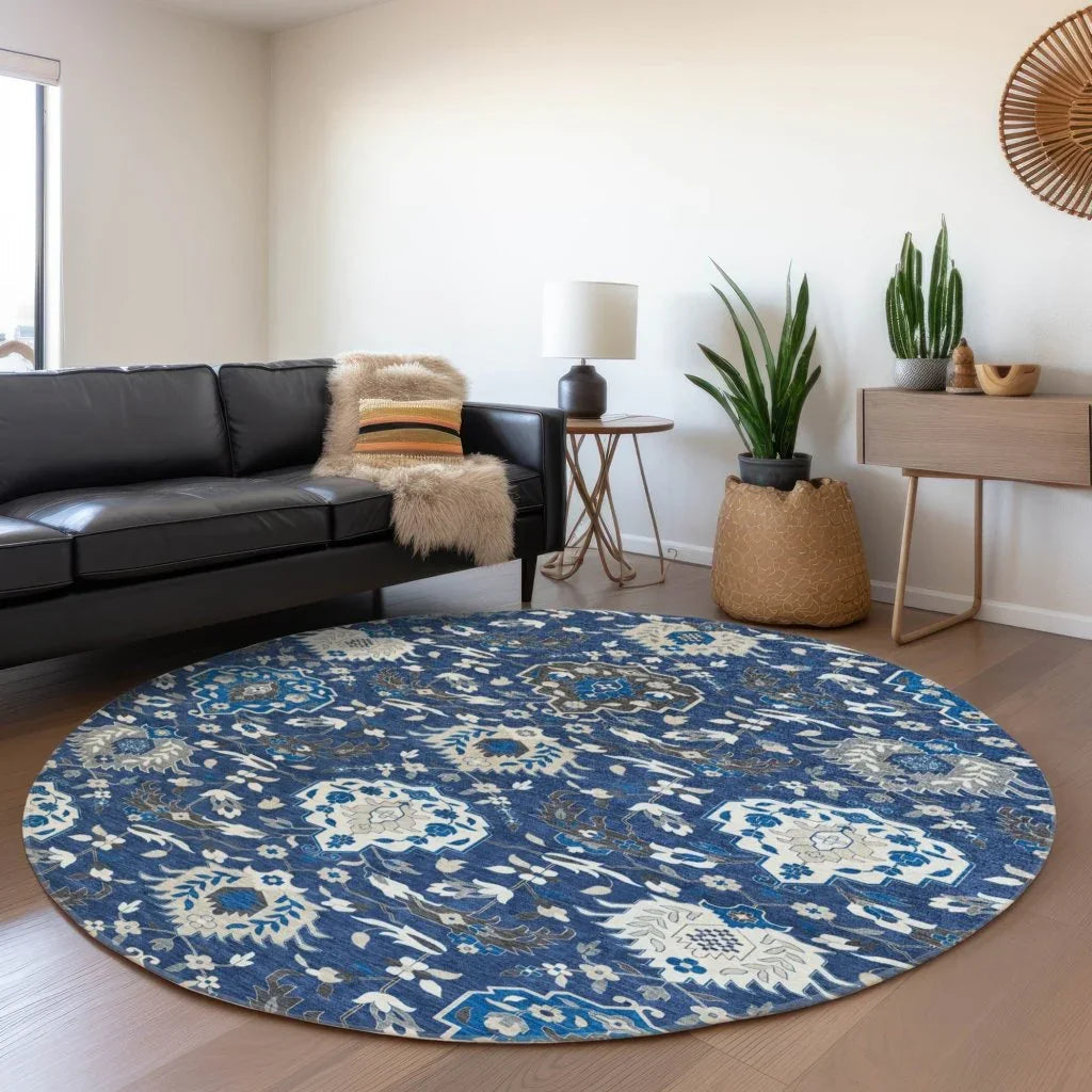 Ilyara Navy Washable Indoor-Outdoor Rug-Outdoor Rugs-LOOMLAN Rugs-LOOMLAN