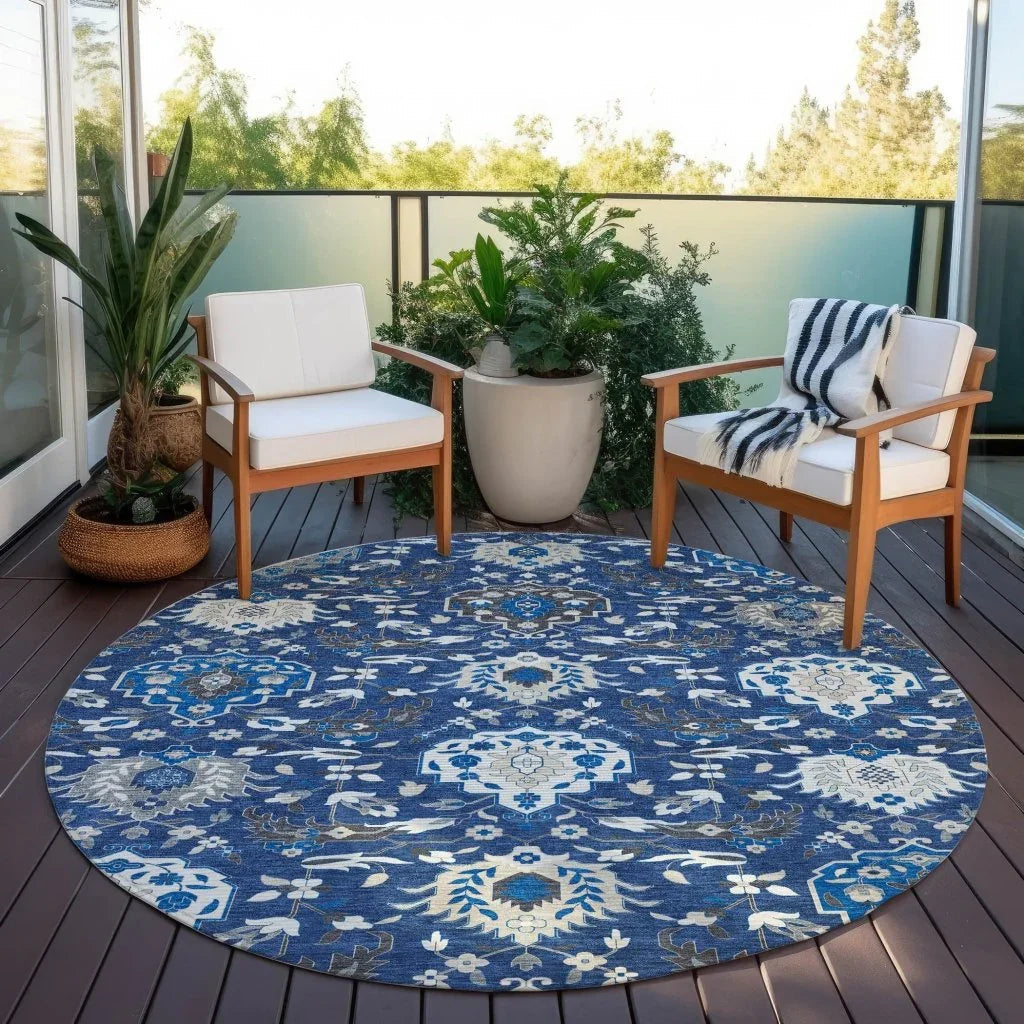 Ilyara Navy Washable Indoor-Outdoor Rug-Outdoor Rugs-LOOMLAN Rugs-LOOMLAN