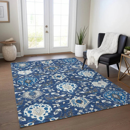 Ilyara Navy Washable Indoor-Outdoor Rug-Outdoor Rugs-LOOMLAN Rugs-LOOMLAN