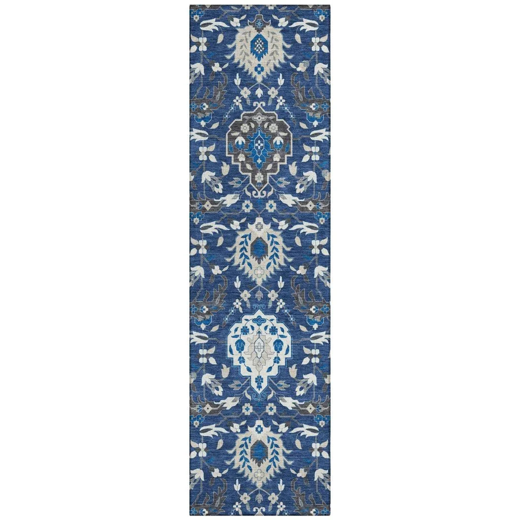 Ilyara Navy Washable Indoor-Outdoor Rug-Outdoor Rugs-LOOMLAN Rugs-2'3" x 7'6"-LOOMLAN