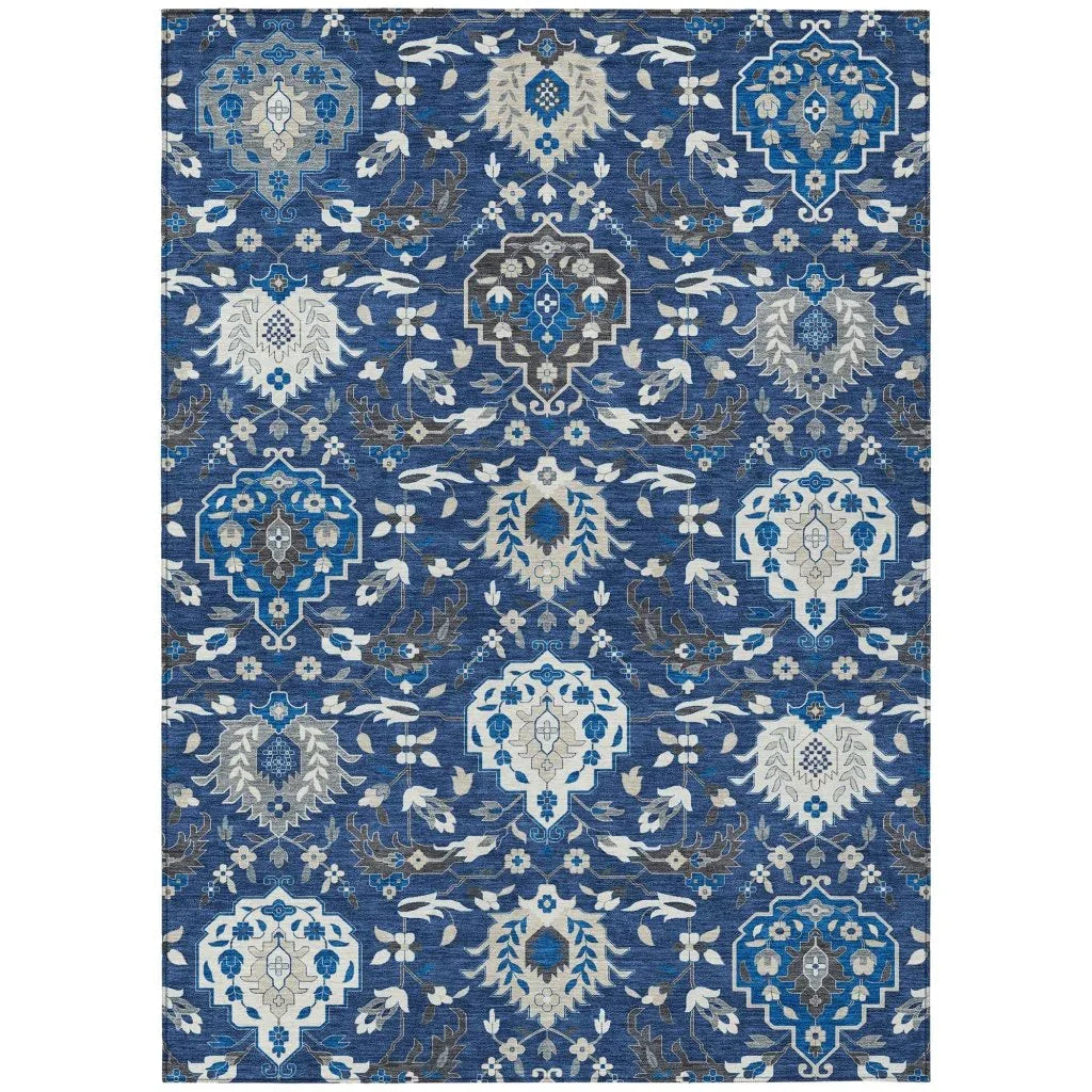Ilyara Navy Washable Indoor-Outdoor Rug-Outdoor Rugs-LOOMLAN Rugs-2'6" x 3'10"-LOOMLAN