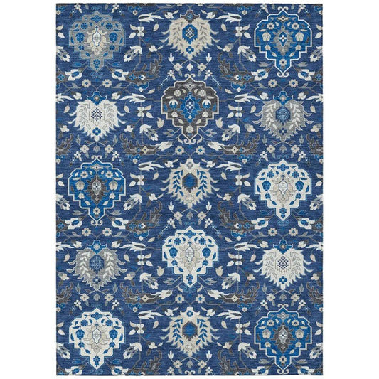 Ilyara Navy Washable Indoor-Outdoor Rug-Outdoor Rugs-LOOMLAN Rugs-2'6" x 3'10"-LOOMLAN