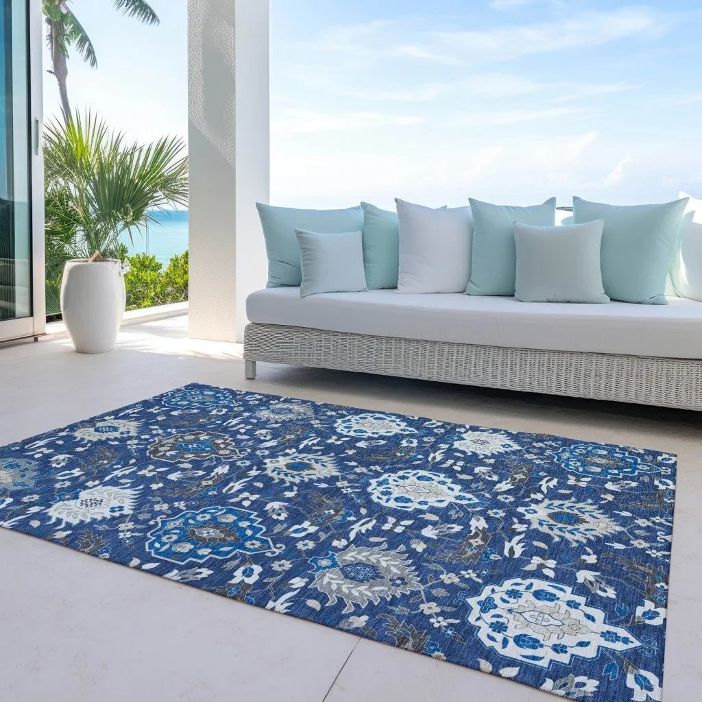 Ilyara Navy Washable Indoor-Outdoor Rug-Outdoor Rugs-LOOMLAN Rugs-LOOMLAN