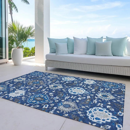 Ilyara Navy Washable Indoor-Outdoor Rug-Outdoor Rugs-LOOMLAN Rugs-LOOMLAN