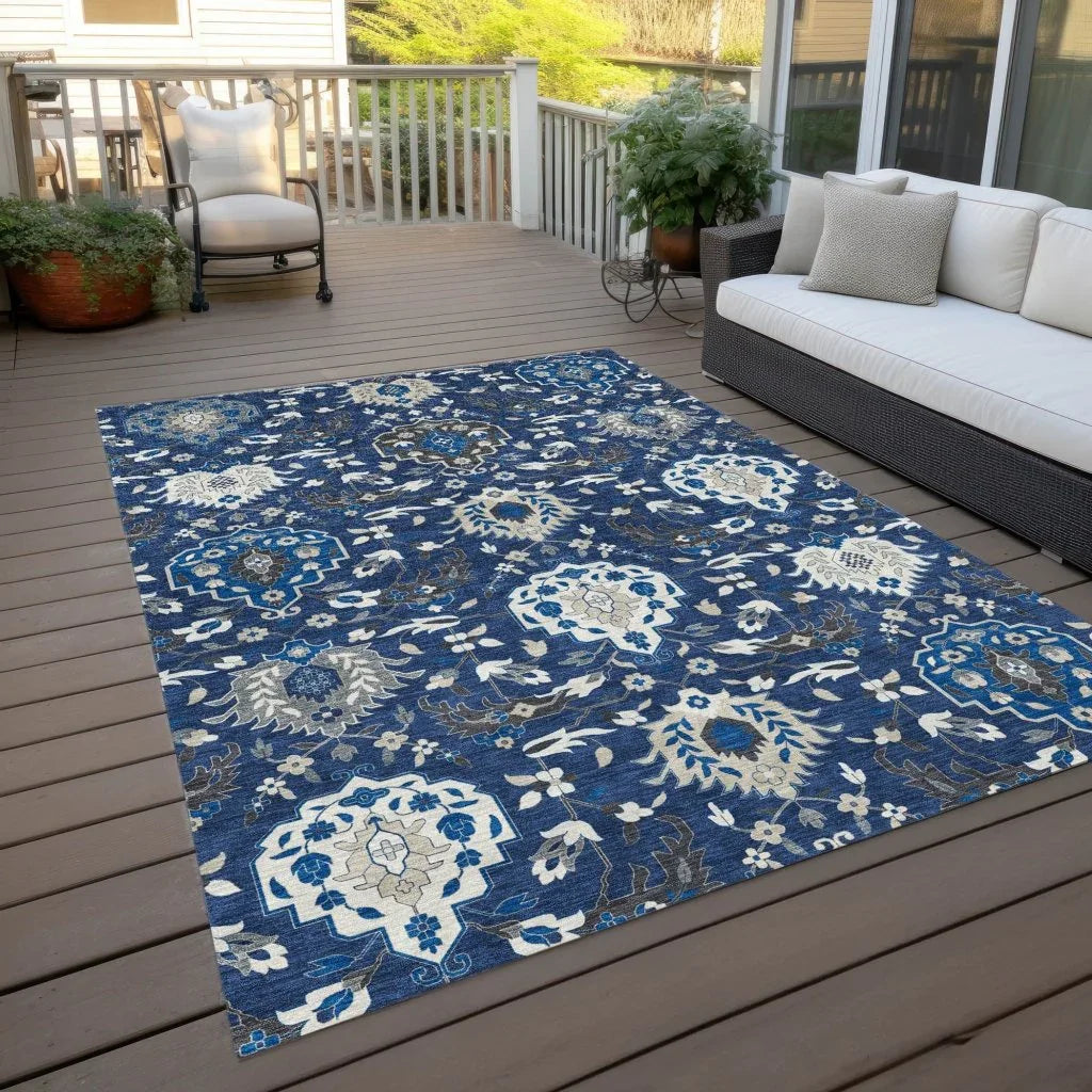 Ilyara Navy Washable Indoor-Outdoor Rug-Outdoor Rugs-LOOMLAN Rugs-LOOMLAN