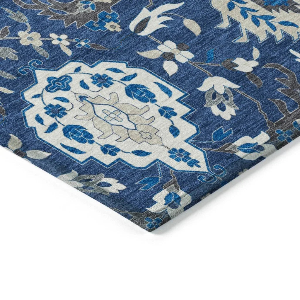 Ilyara Navy Washable Indoor-Outdoor Rug-Outdoor Rugs-LOOMLAN Rugs-LOOMLAN