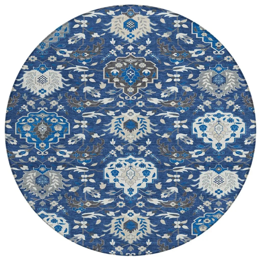 Ilyara Navy Washable Indoor-Outdoor Rug-Outdoor Rugs-LOOMLAN Rugs-8' x 8'-LOOMLAN