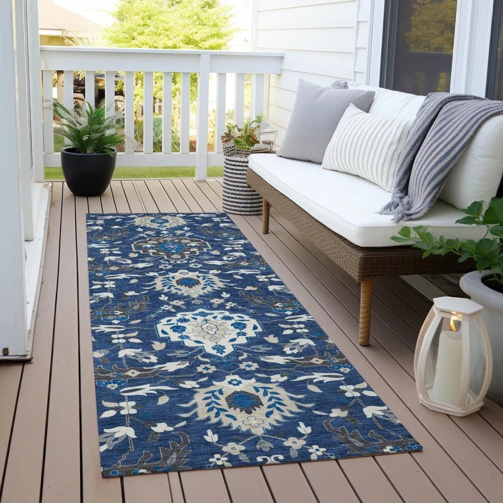 Ilyara Navy Washable Indoor-Outdoor Rug-Outdoor Rugs-LOOMLAN Rugs-LOOMLAN