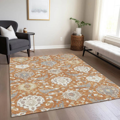 Ilyara Orange Washable Indoor-Outdoor Rug-Outdoor Rugs-LOOMLAN Rugs-LOOMLAN