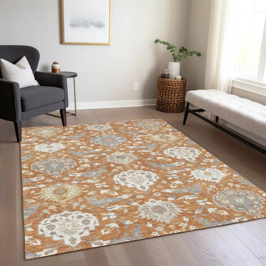 Ilyara Orange Washable Indoor-Outdoor Rug-Outdoor Rugs-LOOMLAN Rugs-LOOMLAN