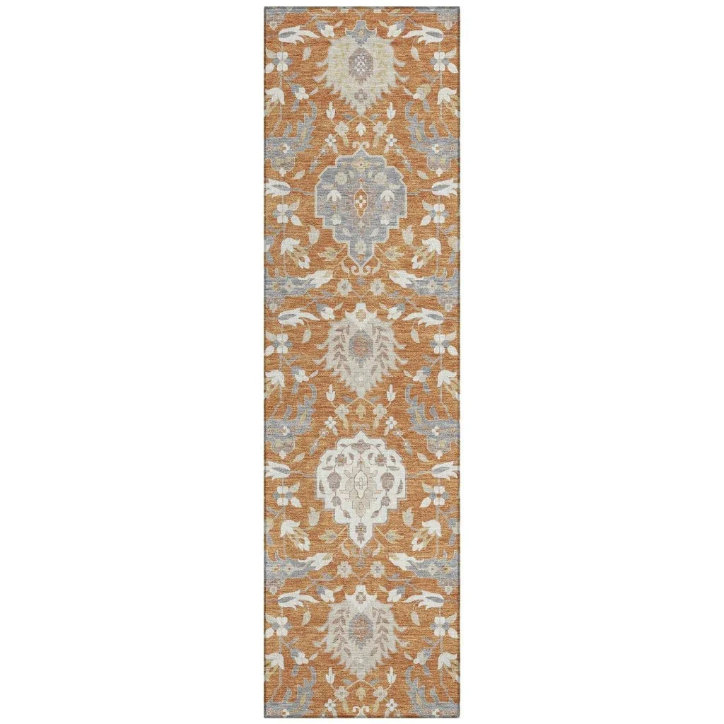Ilyara Orange Washable Indoor-Outdoor Rug-Outdoor Rugs-LOOMLAN Rugs-2'3" x 7'6"-LOOMLAN