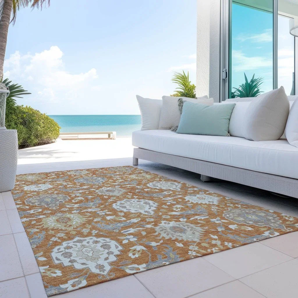 Ilyara Orange Washable Indoor-Outdoor Rug-Outdoor Rugs-LOOMLAN Rugs-LOOMLAN