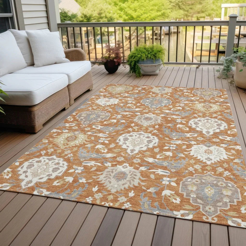Ilyara Orange Washable Indoor-Outdoor Rug-Outdoor Rugs-LOOMLAN Rugs-LOOMLAN