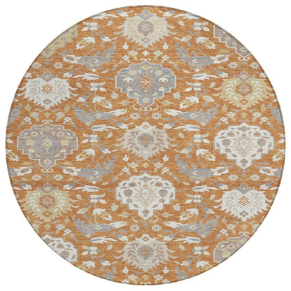 Ilyara Orange Washable Indoor-Outdoor Rug-Outdoor Rugs-LOOMLAN Rugs-8' x 8'-LOOMLAN