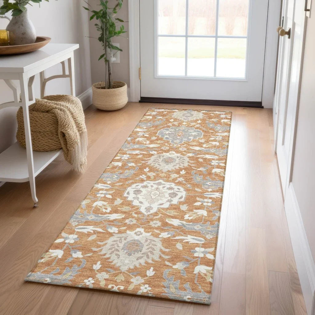 Ilyara Orange Washable Indoor-Outdoor Rug-Outdoor Rugs-LOOMLAN Rugs-LOOMLAN