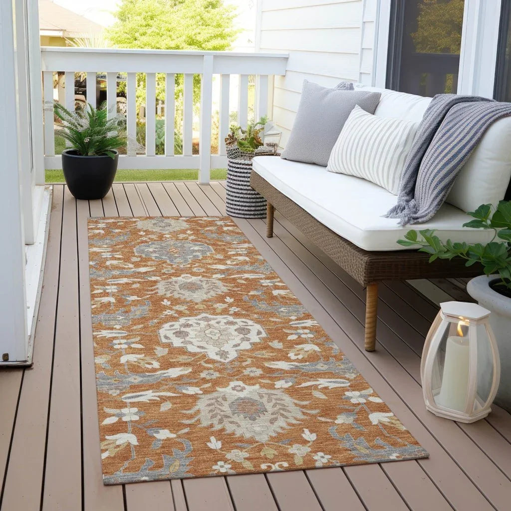 Ilyara Orange Washable Indoor-Outdoor Rug-Outdoor Rugs-LOOMLAN Rugs-LOOMLAN