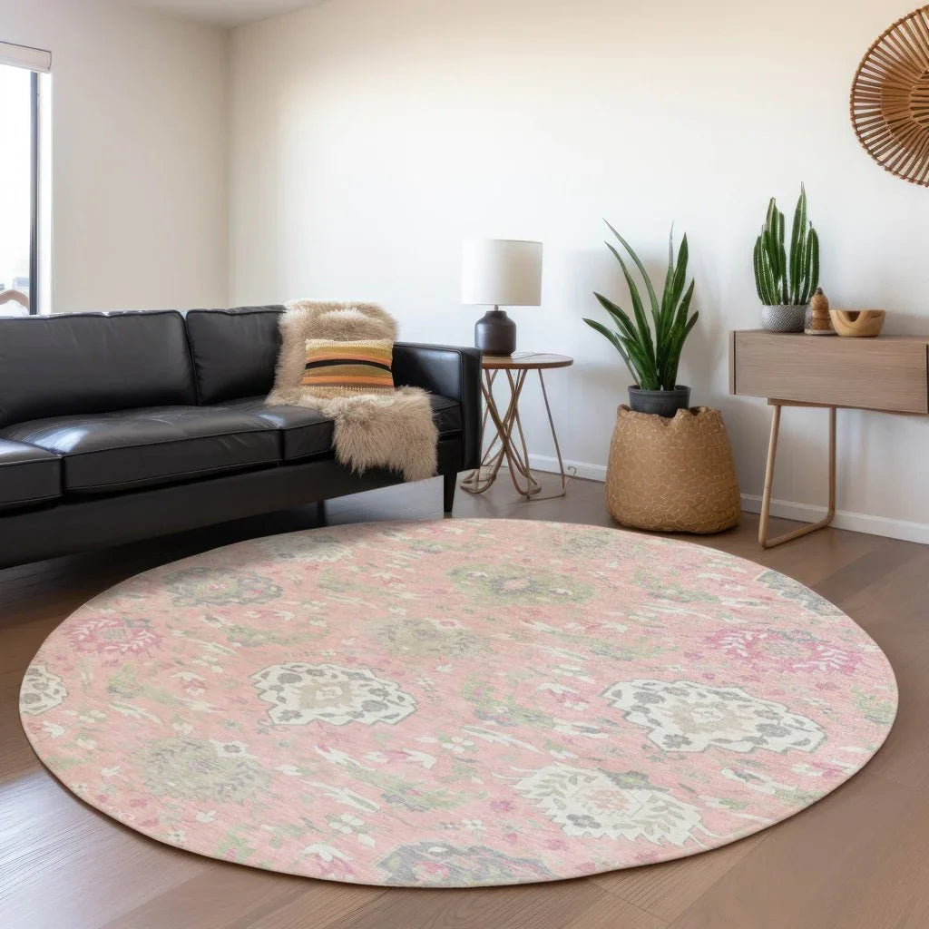 Ilyara Pink Washable Indoor-Outdoor Rug-Outdoor Rugs-LOOMLAN Rugs-LOOMLAN