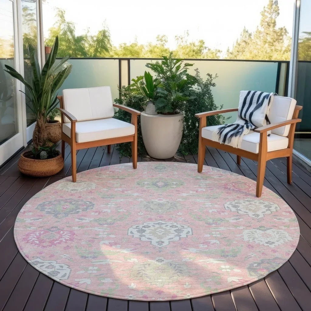 Ilyara Pink Washable Indoor-Outdoor Rug-Outdoor Rugs-LOOMLAN Rugs-LOOMLAN