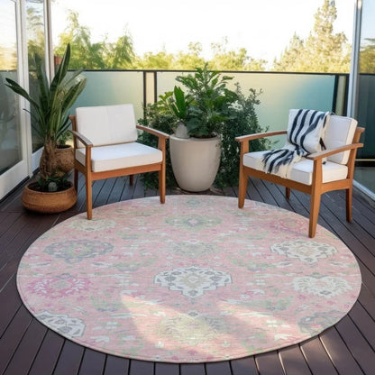 Ilyara Pink Washable Indoor-Outdoor Rug-Outdoor Rugs-LOOMLAN Rugs-LOOMLAN