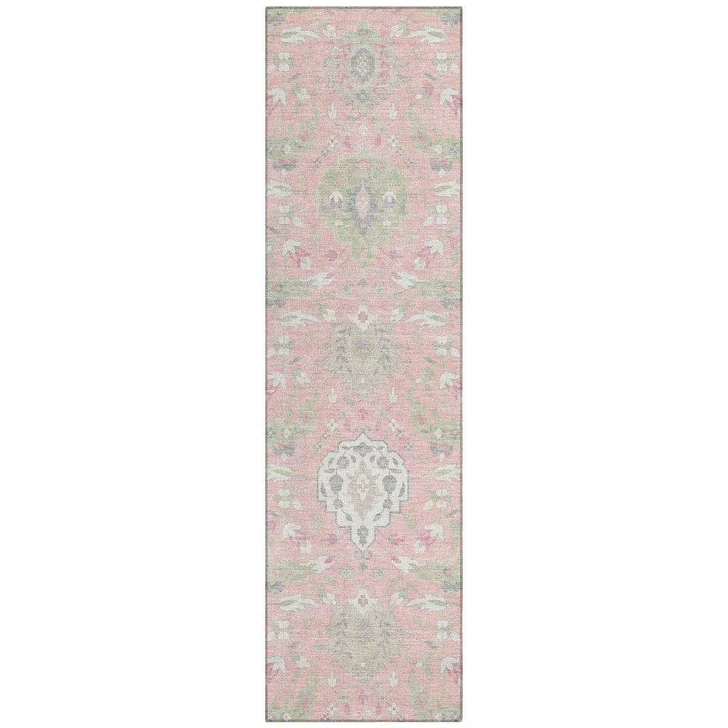 Ilyara Pink Washable Indoor-Outdoor Rug-Outdoor Rugs-LOOMLAN Rugs-2'3" x 7'6"-LOOMLAN