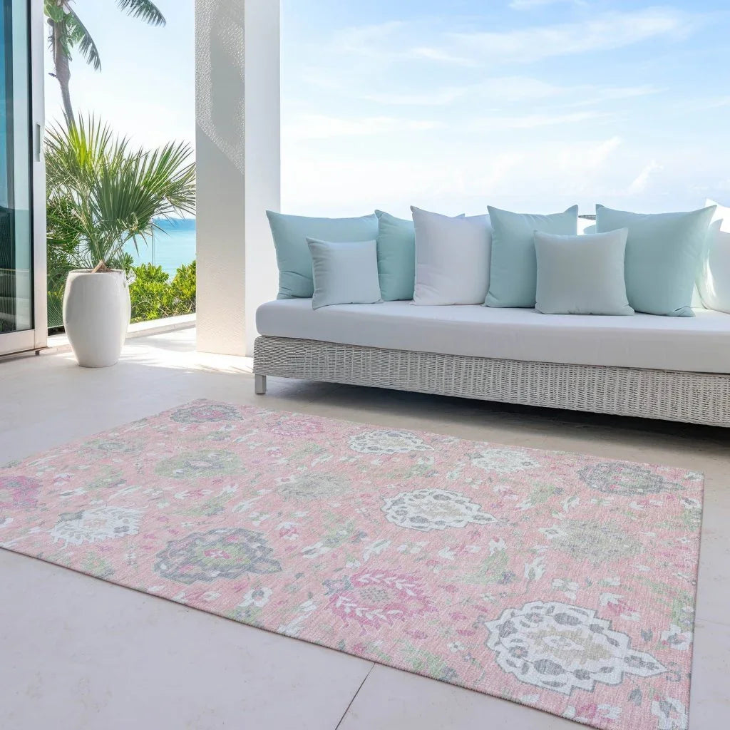 Ilyara Pink Washable Indoor-Outdoor Rug-Outdoor Rugs-LOOMLAN Rugs-LOOMLAN