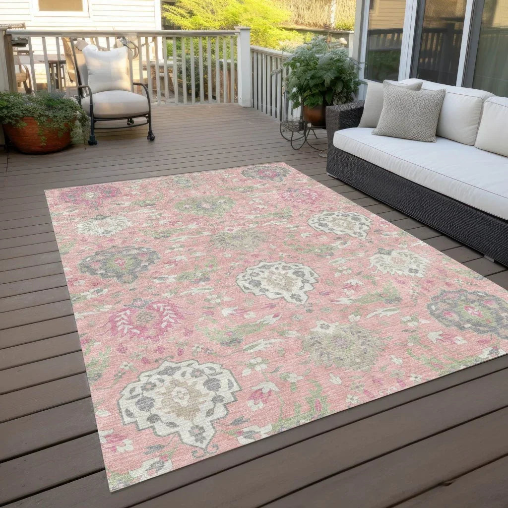 Ilyara Pink Washable Indoor-Outdoor Rug-Outdoor Rugs-LOOMLAN Rugs-LOOMLAN