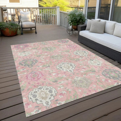 Ilyara Pink Washable Indoor-Outdoor Rug-Outdoor Rugs-LOOMLAN Rugs-LOOMLAN