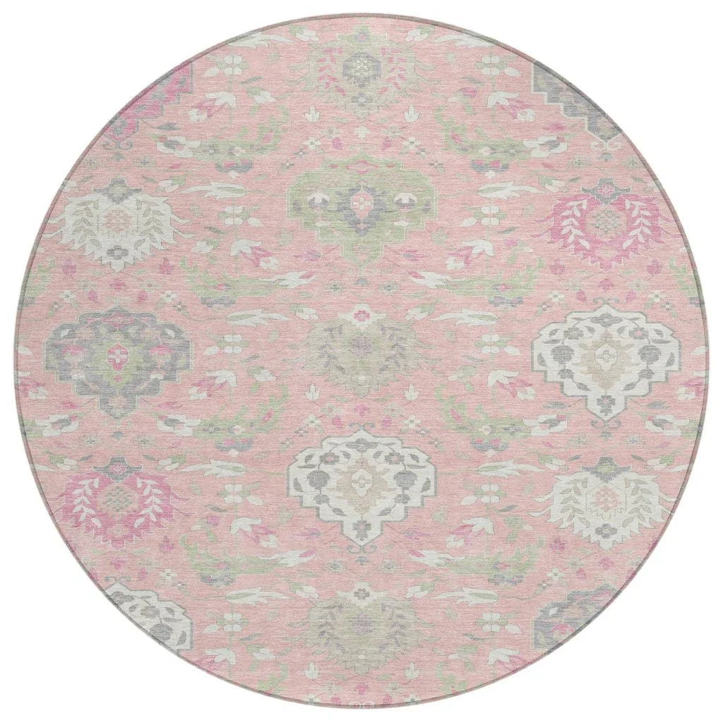 Ilyara Pink Washable Indoor-Outdoor Rug-Outdoor Rugs-LOOMLAN Rugs-8' x 8'-LOOMLAN