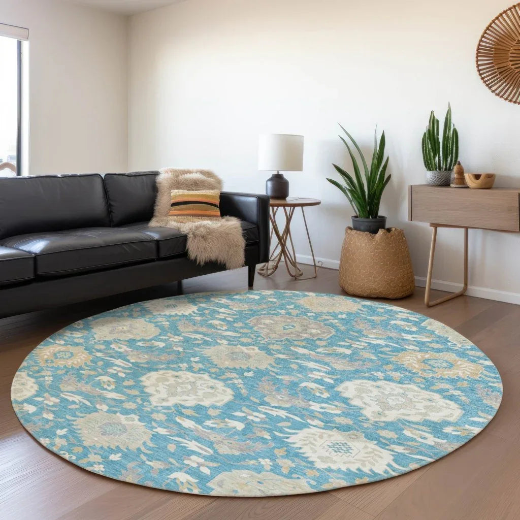 Ilyara Teal Washable Indoor-Outdoor Rug-Outdoor Rugs-LOOMLAN Rugs-LOOMLAN