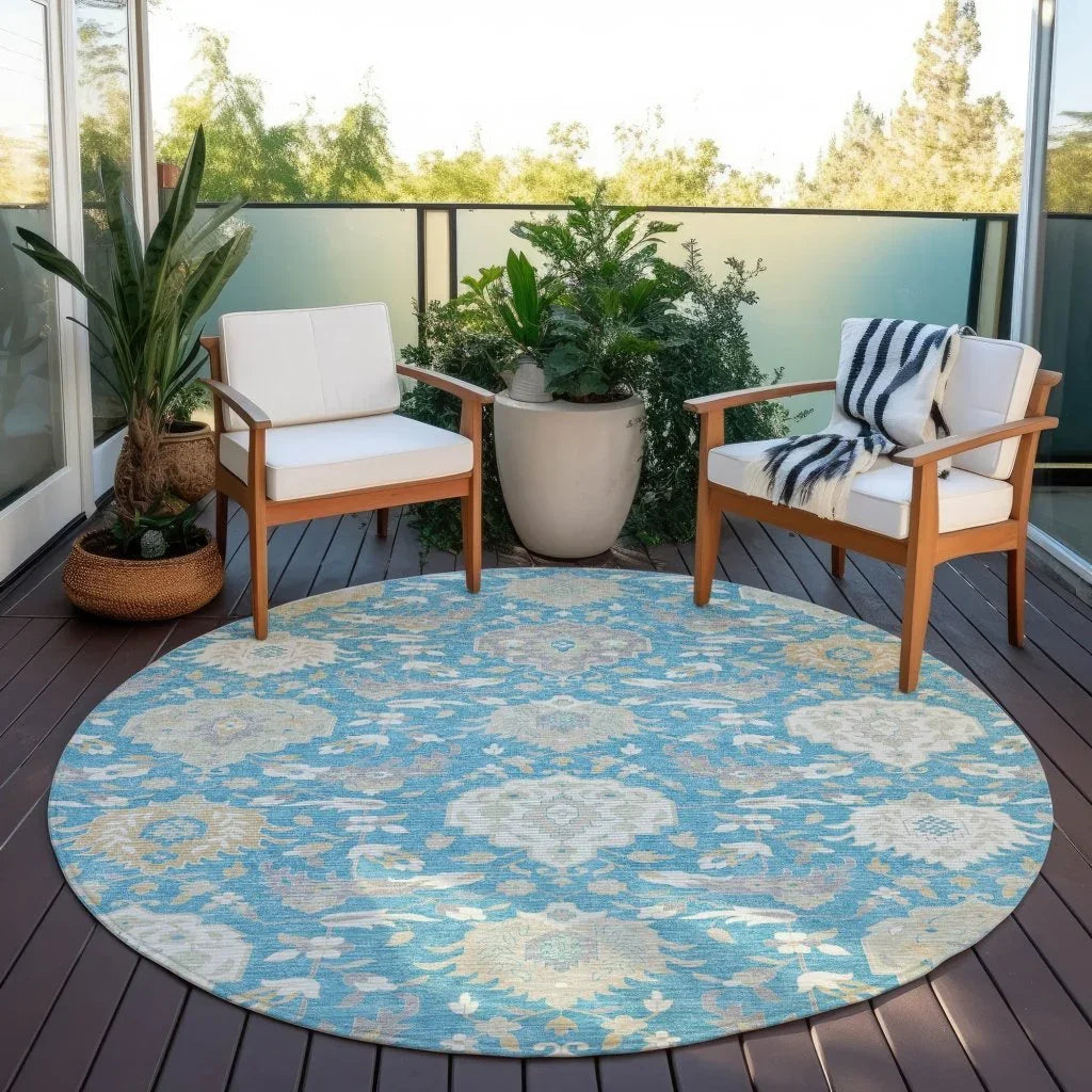 Ilyara Teal Washable Indoor-Outdoor Rug-Outdoor Rugs-LOOMLAN Rugs-LOOMLAN
