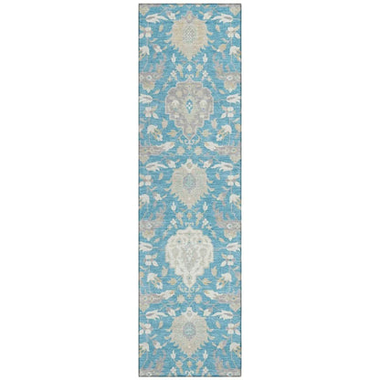 Ilyara Teal Washable Indoor-Outdoor Rug-Outdoor Rugs-LOOMLAN Rugs-2'3" x 7'6"-LOOMLAN