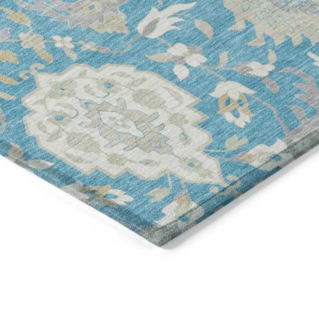 Ilyara Teal Washable Indoor-Outdoor Rug-Outdoor Rugs-LOOMLAN Rugs-LOOMLAN