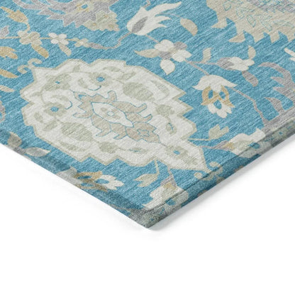 Ilyara Teal Washable Indoor-Outdoor Rug-Outdoor Rugs-LOOMLAN Rugs-LOOMLAN