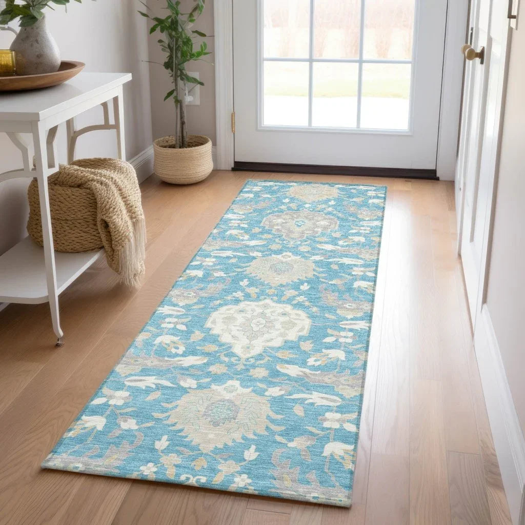 Ilyara Teal Washable Indoor-Outdoor Rug-Outdoor Rugs-LOOMLAN Rugs-LOOMLAN
