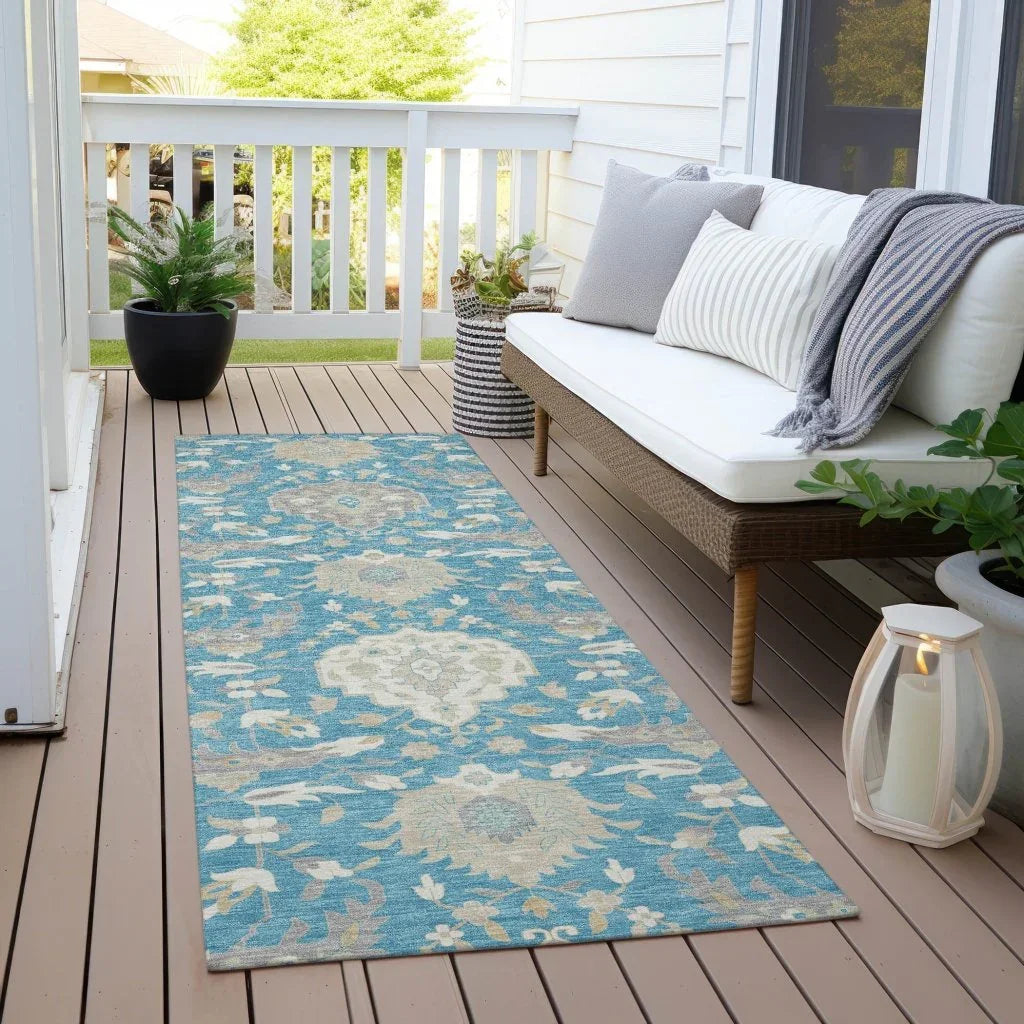 Ilyara Teal Washable Indoor-Outdoor Rug-Outdoor Rugs-LOOMLAN Rugs-LOOMLAN