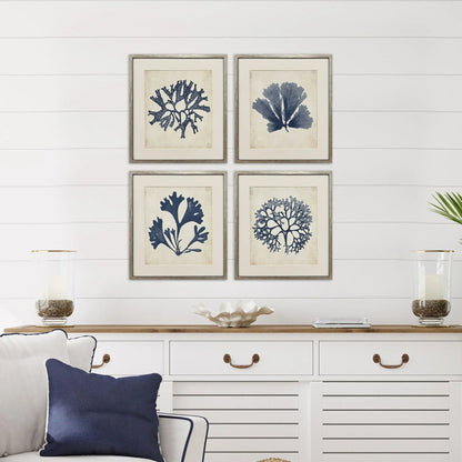 Indigo Sea Life Wood Framed Wall Art 4PC