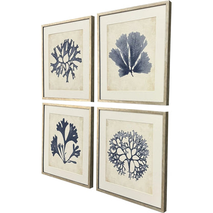 Indigo Sea Life Wood Framed Wall Art 4PC