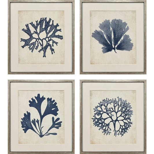 Indigo Sea Life Wood Framed Wall Art 4PC