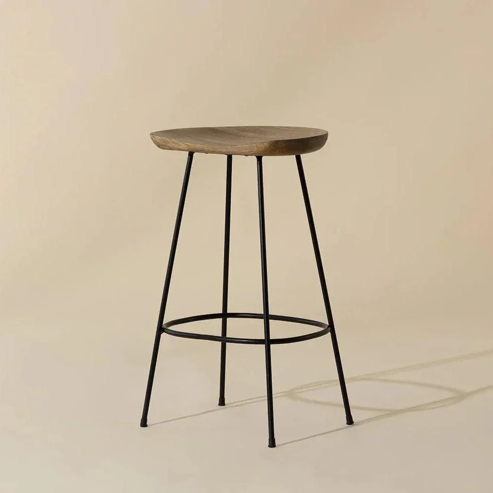 Indra Counter Stool Wood Seat Black Iron - LOOMLAN - SUNPAN - Counter Stools