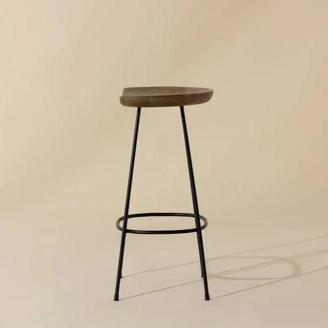 Indra Counter Stool Wood Seat Black Iron - LOOMLAN - SUNPAN - Counter Stools