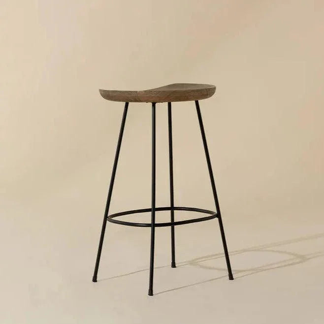 Indra Counter Stool Wood Seat Black Iron - LOOMLAN - SUNPAN - Counter Stools