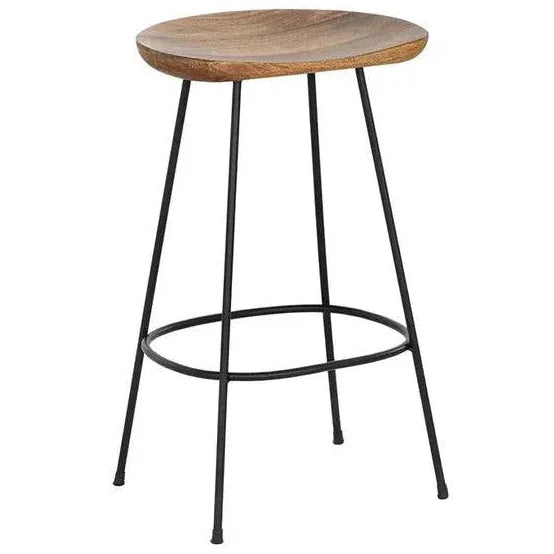 Indra Counter Stool Wood Seat Black Iron - LOOMLAN - SUNPAN - Counter Stools