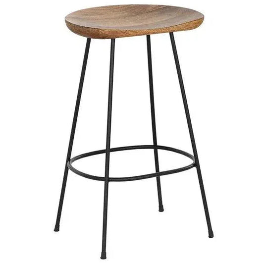 Indra Counter Stool Wood Seat Black Iron - LOOMLAN - SUNPAN - Counter Stools